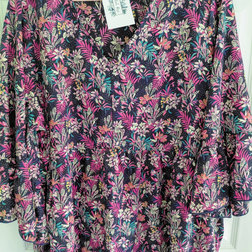 Pink and Purple Relaxed Boxy Blouse with 3/4 Sleeves